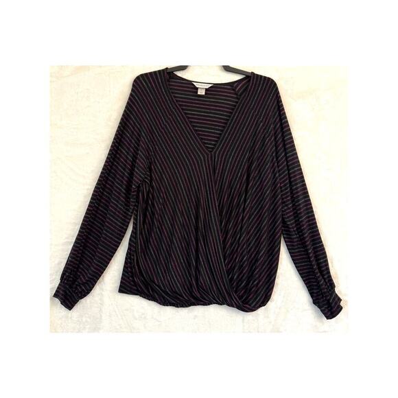 Christopher & Banks Stripe Faux Wrap Top XL Stretch Classic - Picture 1 of 8